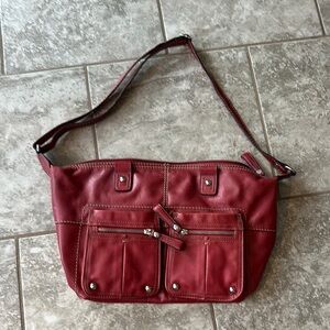 Tignanello Red Leather Shoulder Bag with Adjustable Strap